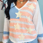 POL Vintage Wash American Flag Patch Top - Off White Multi - Lace and Grace Boutique