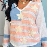 POL Vintage Wash American Flag Patch Top - Off White Multi - Lace and Grace Boutique