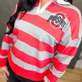 Ohio State Sequin Logo Collared Sweatshirt - Red/Grey