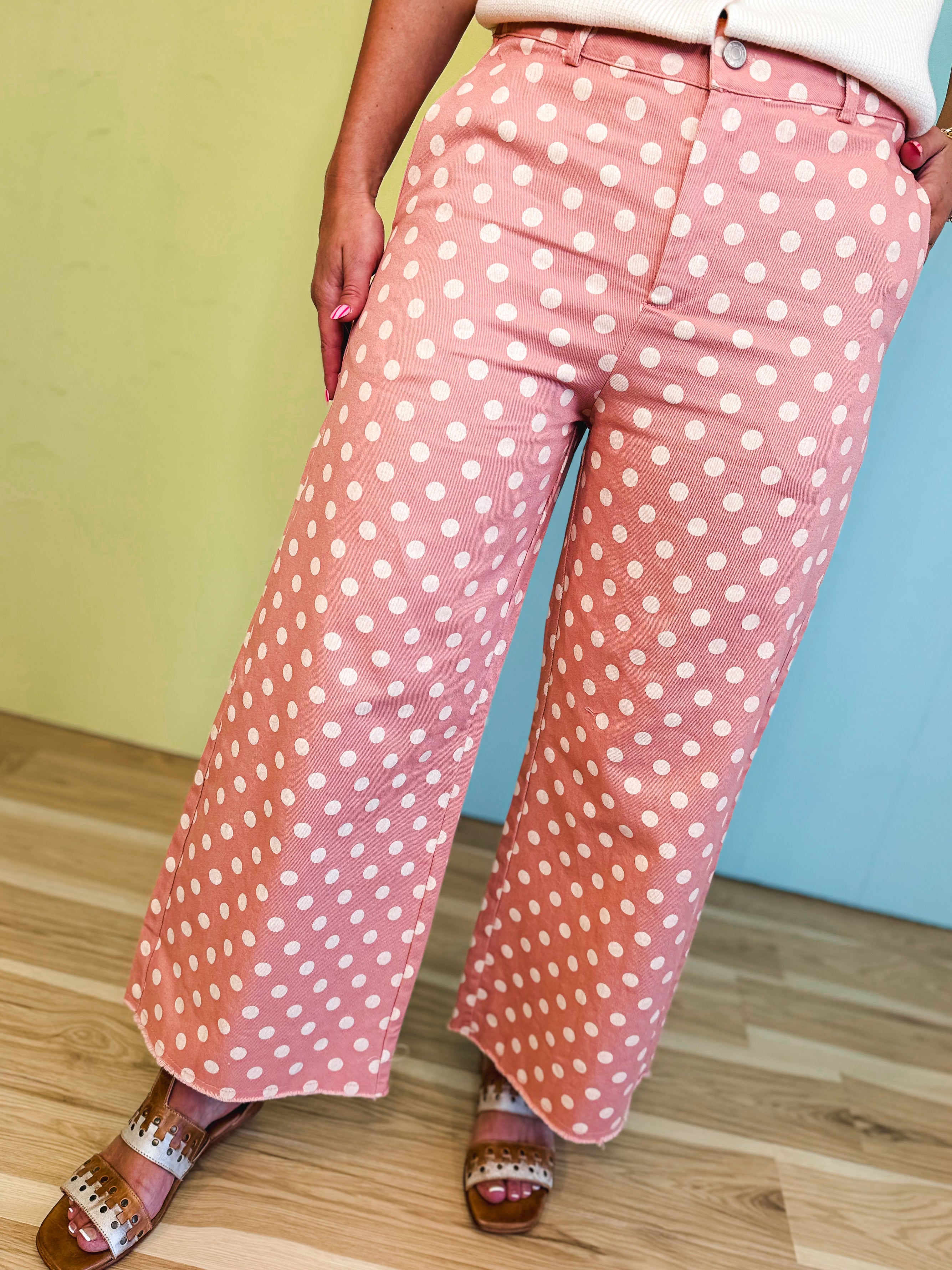 Polka Dot Trouser Pants - Mauve Pink - Lace and Grace Boutique