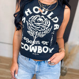 Shoulda Been A Cowboy Muscle Tank Top - Black - Lace and Grace Boutique