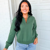 Raw Edge Quarter Zip Fleece Pullover - Sage Green