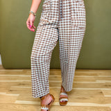 Gingham Print Barrel Fit Utility Pants - Mocha - Lace and Grace Boutique