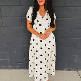 Polka Dot Puff Sleeve Maxi Dress - Cream/Black - Lace and Grace Boutique