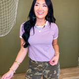 Contrast Trim Short Sleeve Ringer Top - Aurora Lavender - Lace and Grace Boutique