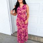 Soft Florals Printed Cowl Neck Maxi Dress - Sangria Bloom - Lace and Grace Boutique