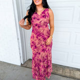 Soft Florals Printed Cowl Neck Maxi Dress - Sangria Bloom - Lace and Grace Boutique