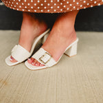 The Glendale Bamboo Buckle Heel - White - Lace and Grace Boutique