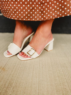 The Glendale Bamboo Buckle Heel - White - Lace and Grace Boutique