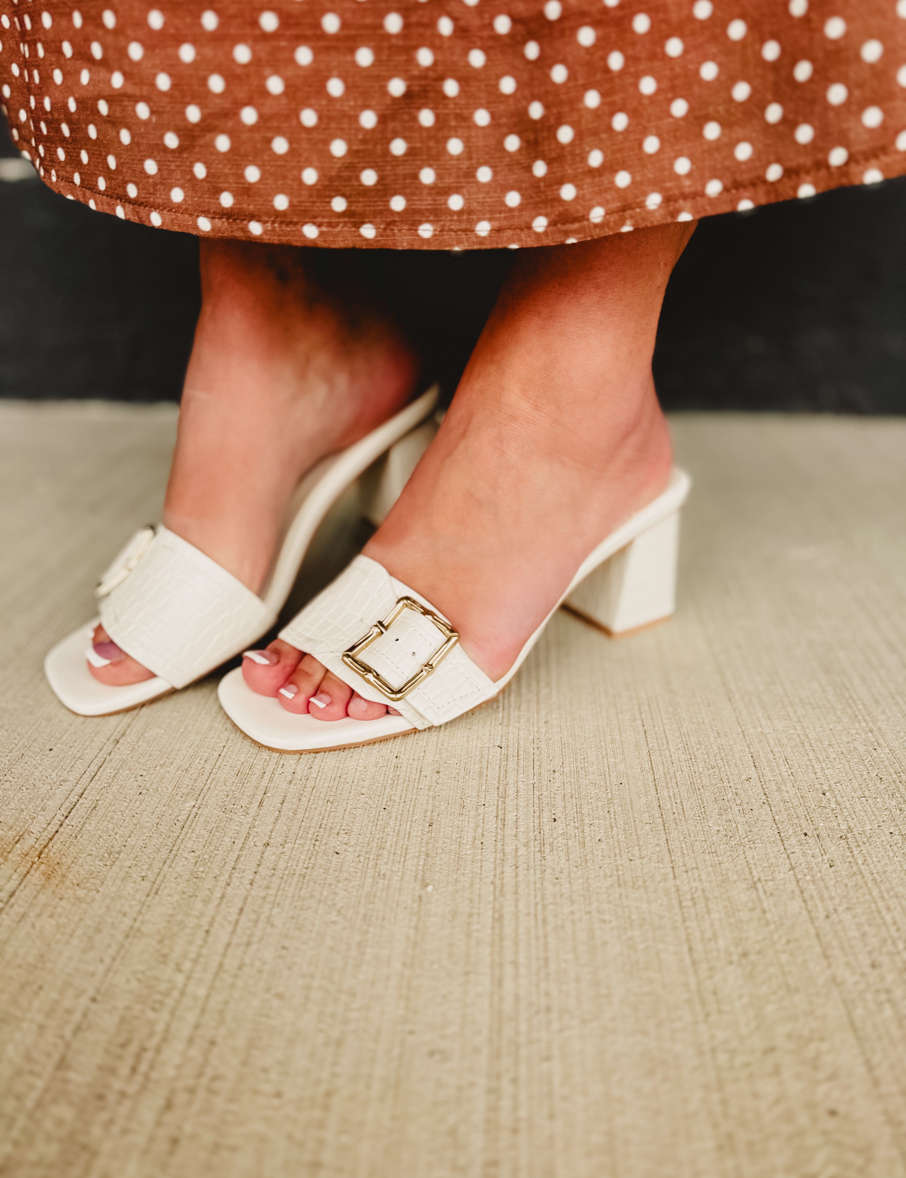 The Glendale Bamboo Buckle Heel - White - Lace and Grace Boutique