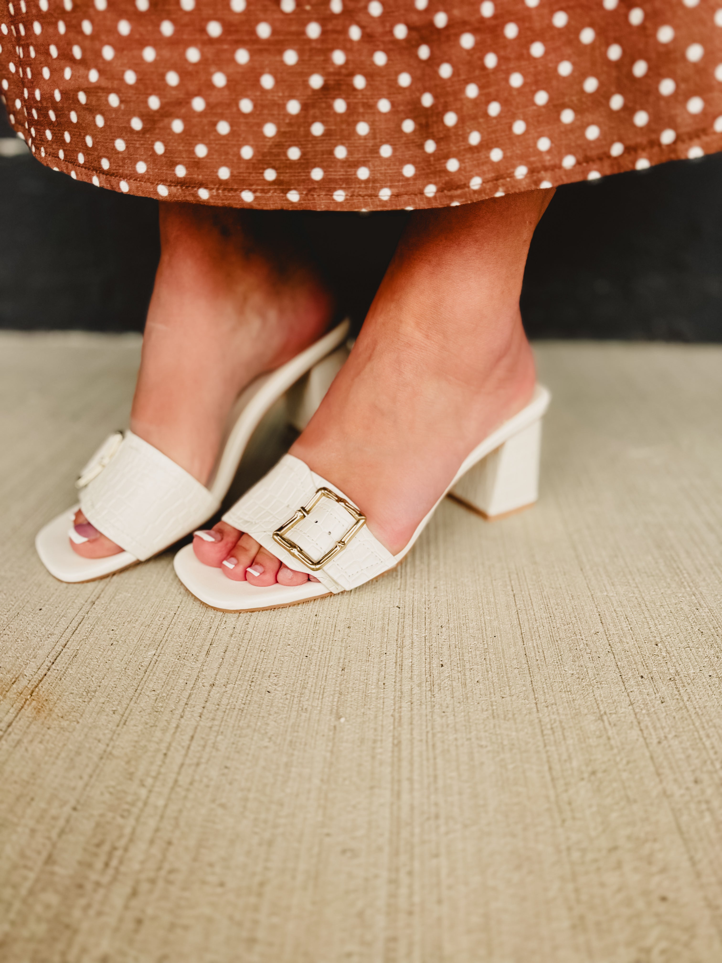 The Glendale Bamboo Buckle Heel - White - Lace and Grace Boutique