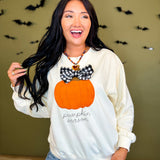 Pumpkin Season Gingham Bow Sweatshirt - Cream