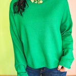 Lightweight Boat Neck Sweater - Green - Lace and Grace Boutique