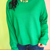 Lightweight Boat Neck Sweater - Green - Lace and Grace Boutique