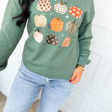 Printed Pumpkins Crewneck Sweatshirt - Heather Green