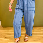 Mineral Wash Barrel Fit Utility Knit Pants - Midnight - Lace and Grace Boutique
