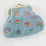 Natural Life Embroidered Kisslock Coin Purse - Denim - Lace and Grace Boutique