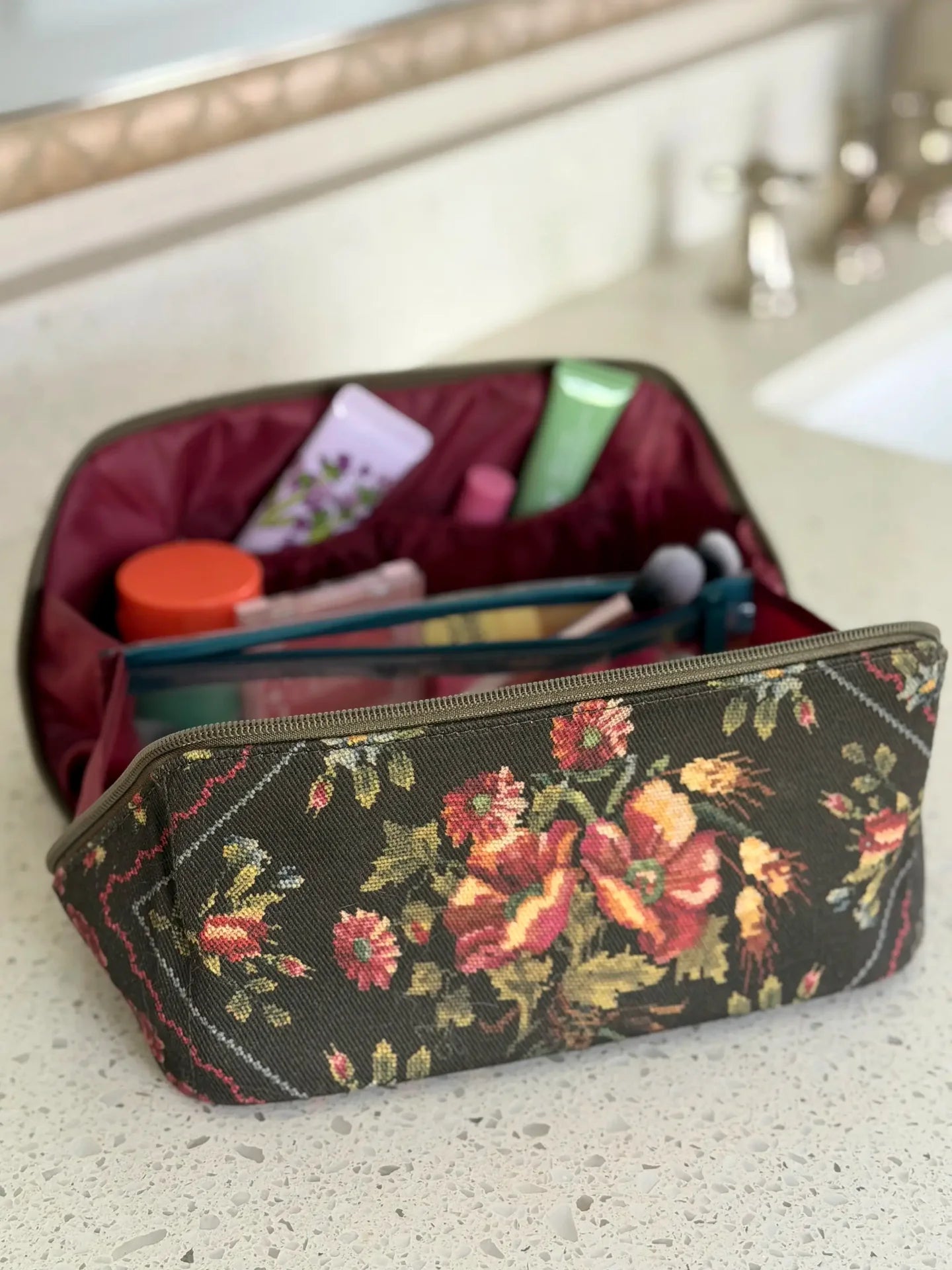 Natural Life Travel Cosmetic Organizer - Crafted Bouquets Chocolate - Lace and Grace Boutique