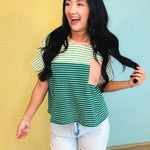 Color Block Striped Top - Peacock Green Combo - Lace and Grace Boutique