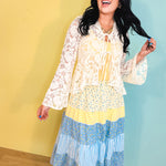 Floral Lace Trumpet Sleeve Hi-Lo Hem Blouse - Cream - Lace and Grace Boutique