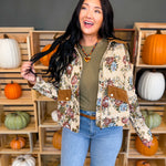 Vintage Floral Tapestry Corduroy Detail Jacket - Lace and Grace Boutique