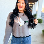 Simply Southern Flying Duck Scalloped Edge Knit Sweater - Grey - Lace and Grace Boutique