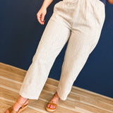 Striped Drawstring Pants - Natural
