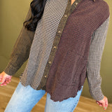Multicolor Checkered Button Up Distressed Washed Top