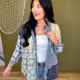Oli & Hali Washed Patchwork Button Up Top - Navy - Lace and Grace Boutique