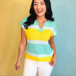 Color Block Textured Sweater Top - Spearmint/Lemon - Lace and Grace Boutique