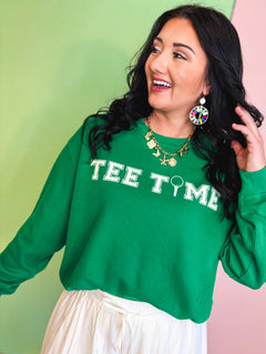 Tee Time Long Sleeve Knit Top - Green/White - Lace and Grace Boutique