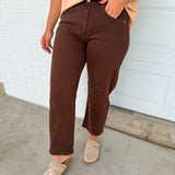 Barrel Leg Low Rise Crop Denim Pants - Dark Brown
