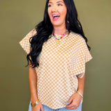 Checker Dolman Sleeve Knit Top - Almond