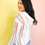 Striped Button Up Hooded Pullover - Multi - Lace and Grace Boutique