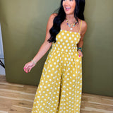 Polka Dot Print Smocked Detail Jumpsuit - Yellow - Lace and Grace Boutique