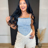 Paisley Embroidered Washed Denim Bandana Top