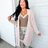Solid Cable Knit Sleeve Knit Cardigan - Oatmeal