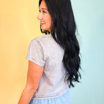 Raw Edge Short Sleeve Knit Top - Heather Grey - Lace and Grace Boutique