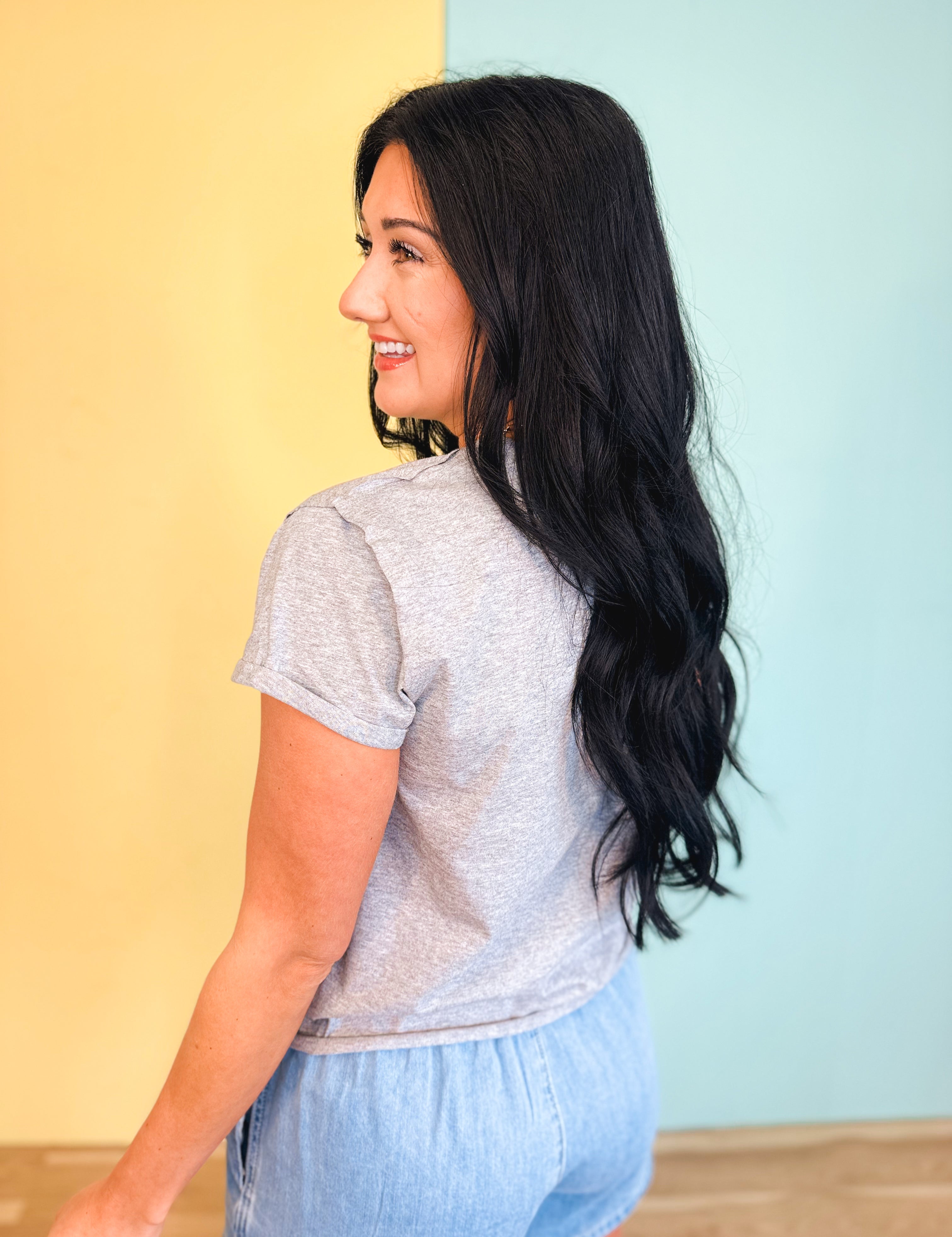 Raw Edge Short Sleeve Knit Top - Heather Grey - Lace and Grace Boutique