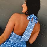 Polka Dot Halter Maxi Dress - Airy Blue - Lace and Grace Boutique