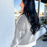 Ribbed Two-Tone Crewneck Sweater - Black - Lace and Grace Boutique