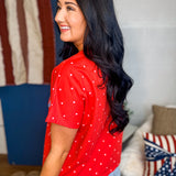 America Polka Dot Knit Short Sleeve Top - Red