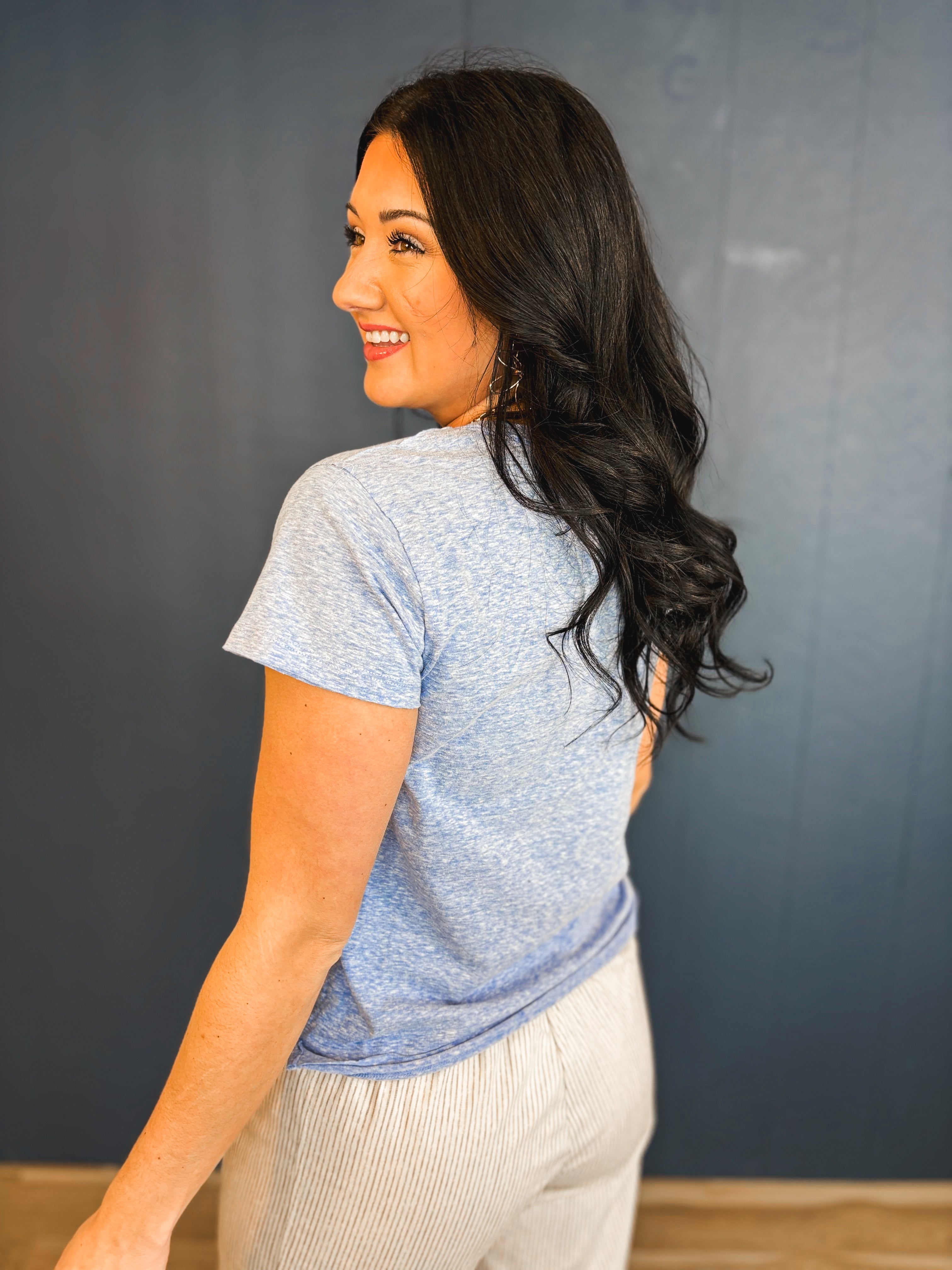 Local Raw Edge Heather Tee - Blue/White - Lace and Grace Boutique