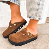 Birkenstock Boston Chunky Suede Leather Clog - Dark Tea/Black - Lace and Grace Boutique