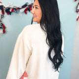 Gingham Bow Side Slit Pullover Top - Off White/Red - Lace and Grace Boutique