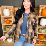 Oversized Plaid Flannel Shirt - Khaki - Lace and Grace Boutique