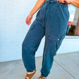 Mineral Washed Cargo Jogger Pants - Navy