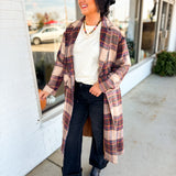 Multi Plaid Printed Button Detail Long Coat - Ginger Combo