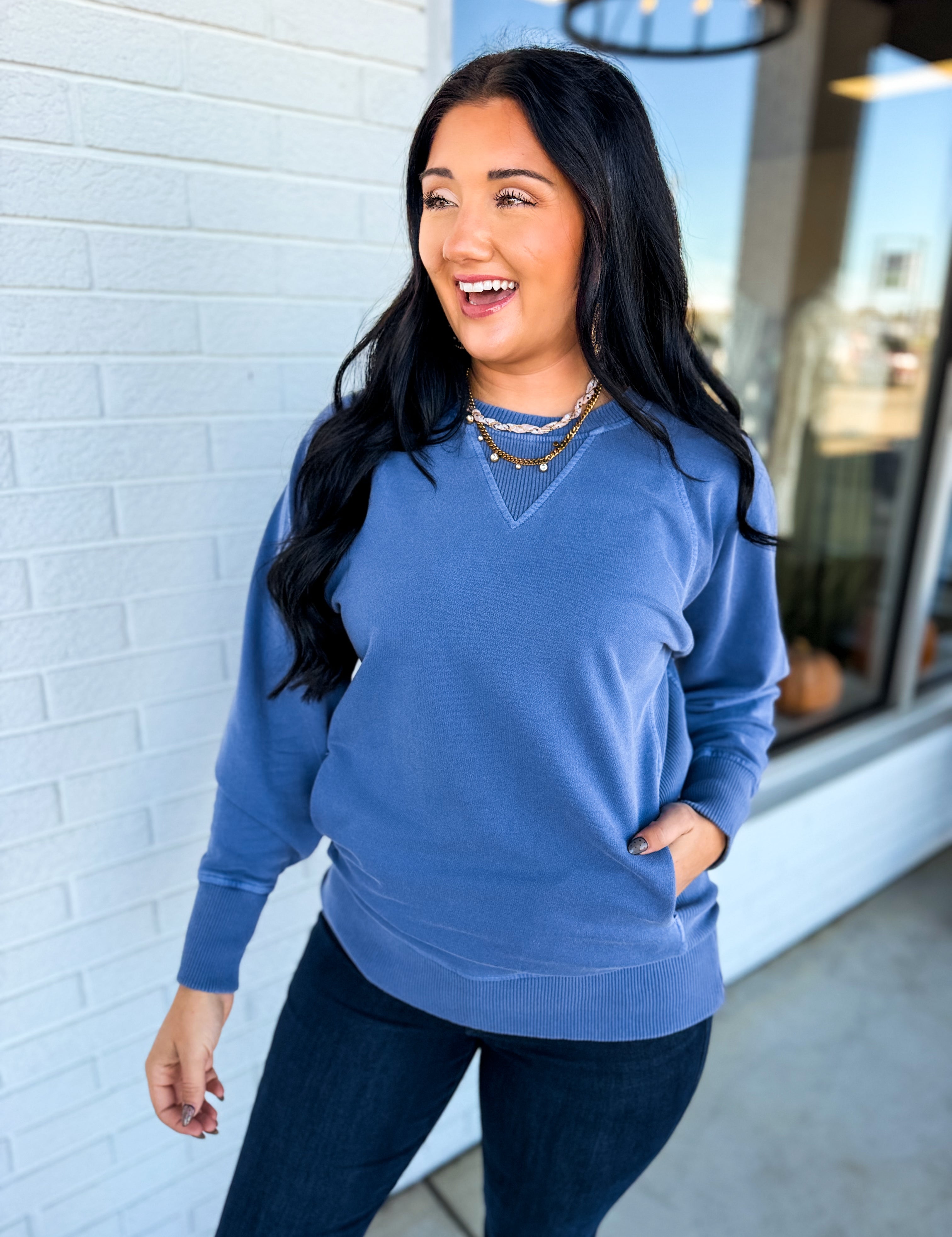 Pigment Dyed French Terry Pullover - Marlin - Lace and Grace Boutique