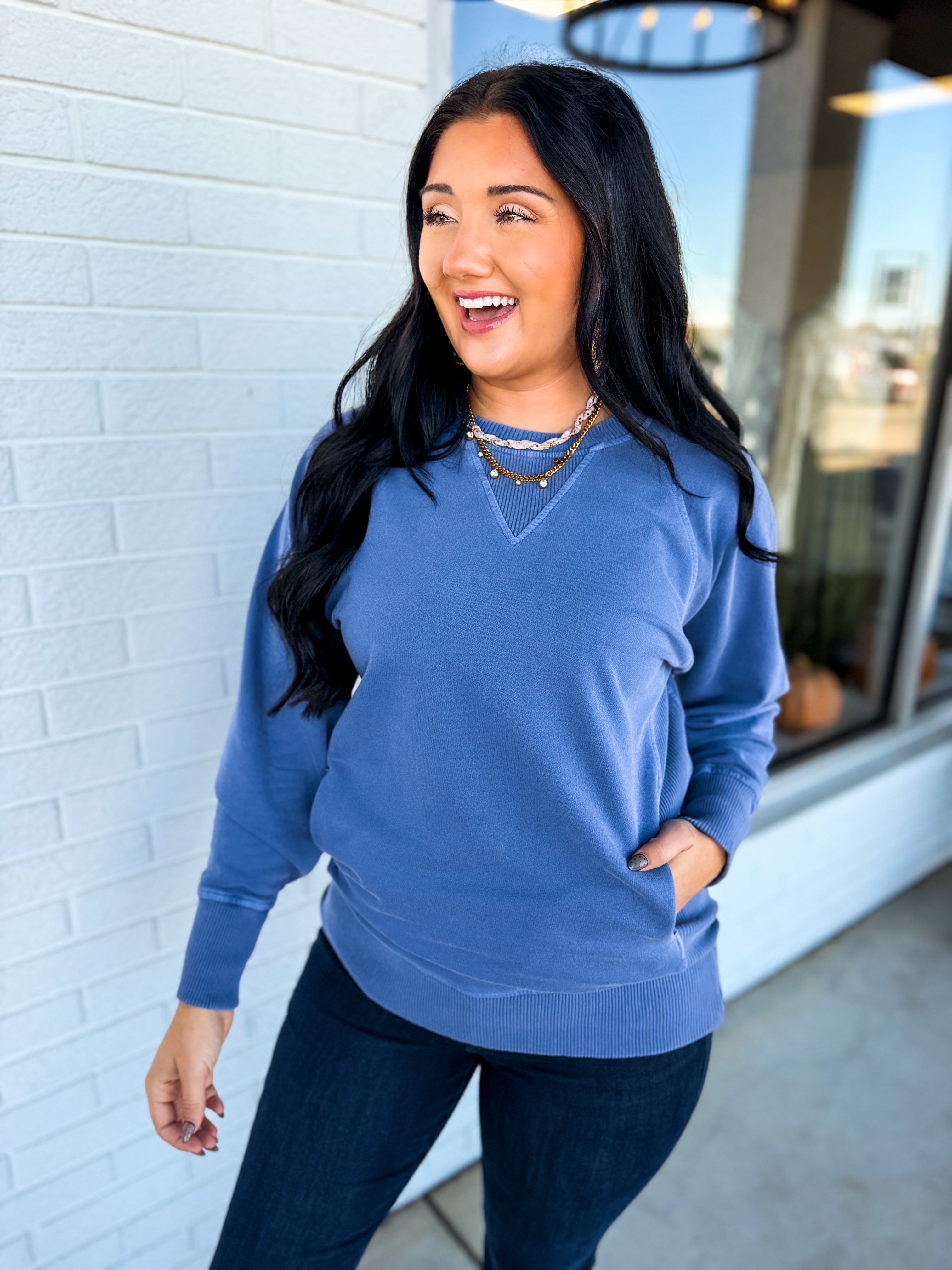 Pigment Dyed French Terry Pullover - Marlin - Lace and Grace Boutique
